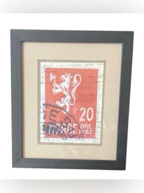 1946 Norway Stamp Travel Art Double Matted & Wood Framed Picture